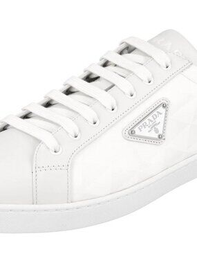 PRADA Nylon DOWNTOWN Symbol Sneakers - White - NEW - Uk 12
